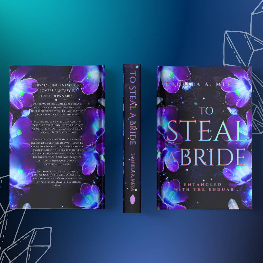 Front cover of "To Steal a Bride" by Daniela A. Mera, depicts vertical purple flower borders; also back cover and spine.